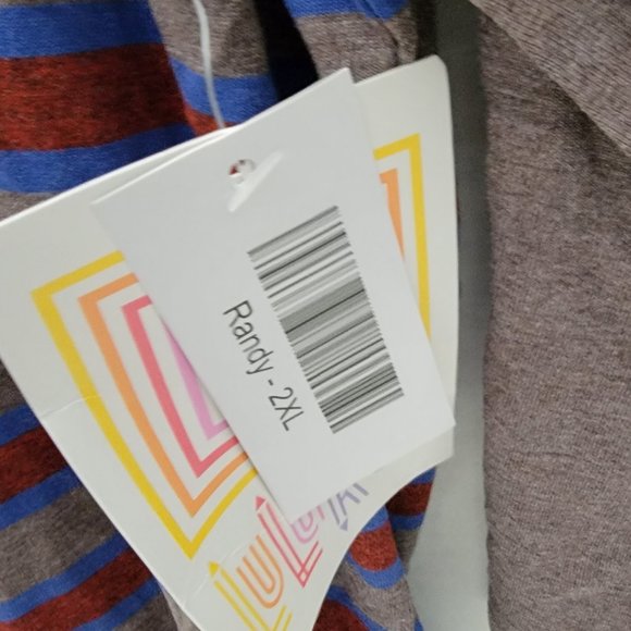 New w tags Randy LuLaRoe Size XXL 2XL Longer Gray Stripe Red Blue w Solid Sleeve - Picture 3 of 8